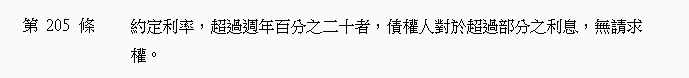 一般民間借款根據《民法》第205規定,年利率上限為16%