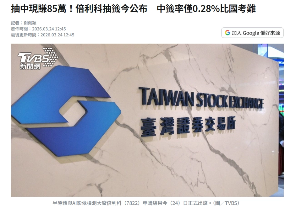抽中現賺85萬！倍利科抽籤中籤率僅0.28%比國考難
